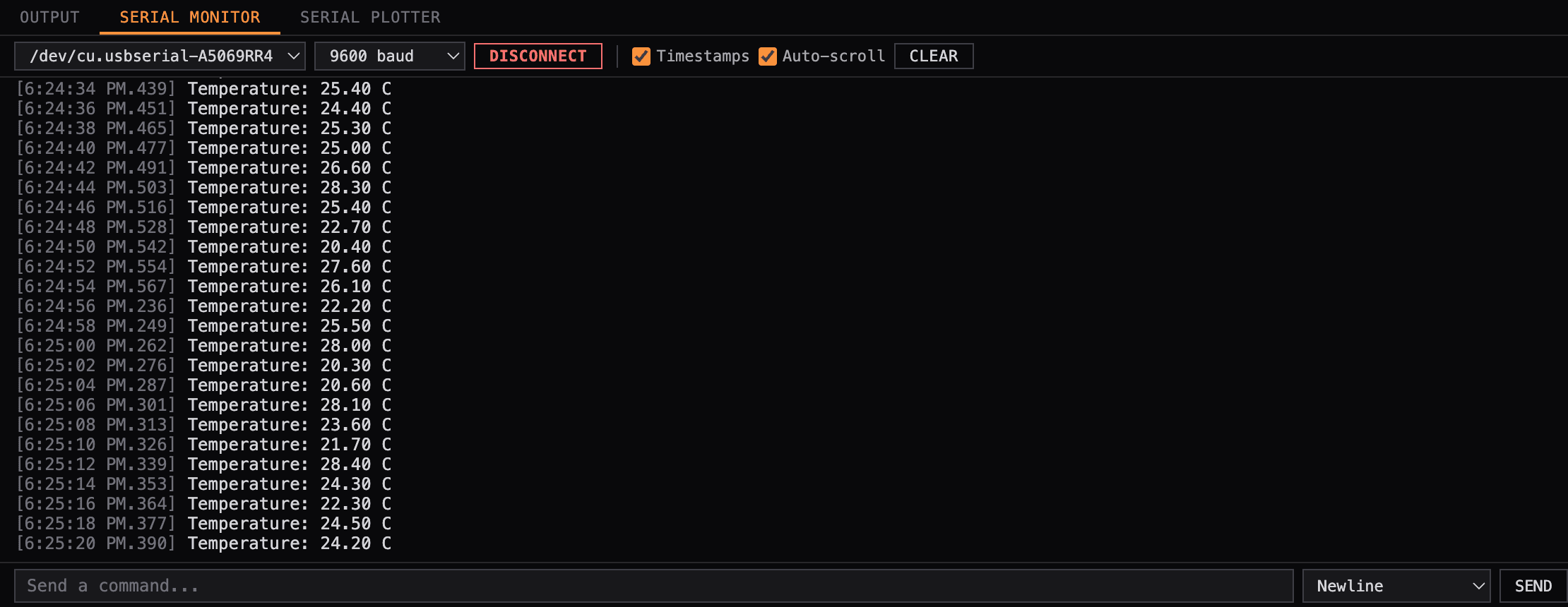 Screenshot of serial monitor and plotter